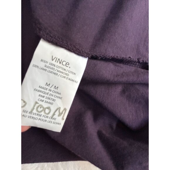 Vince Womens Crew Neck Purple T-Shirt with Gray Leather Short Sleeves Medium - Picture 4 of 8